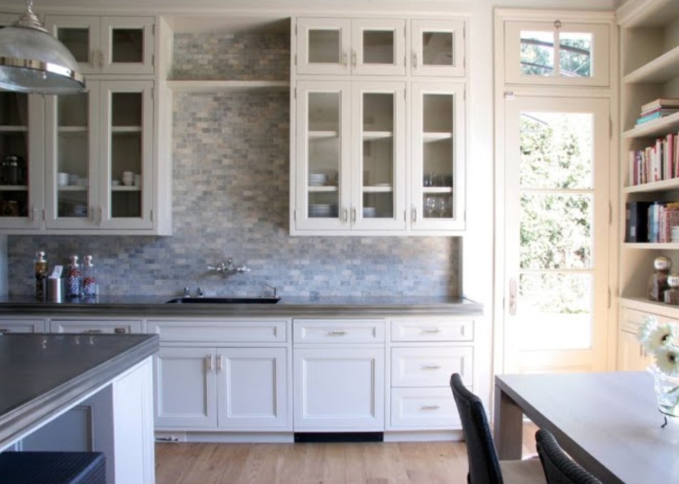 Wooden Floor Grey Stony Backsplash White Daisy White Door